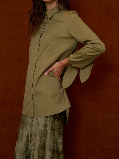 Camisa popelín con nudos kaki