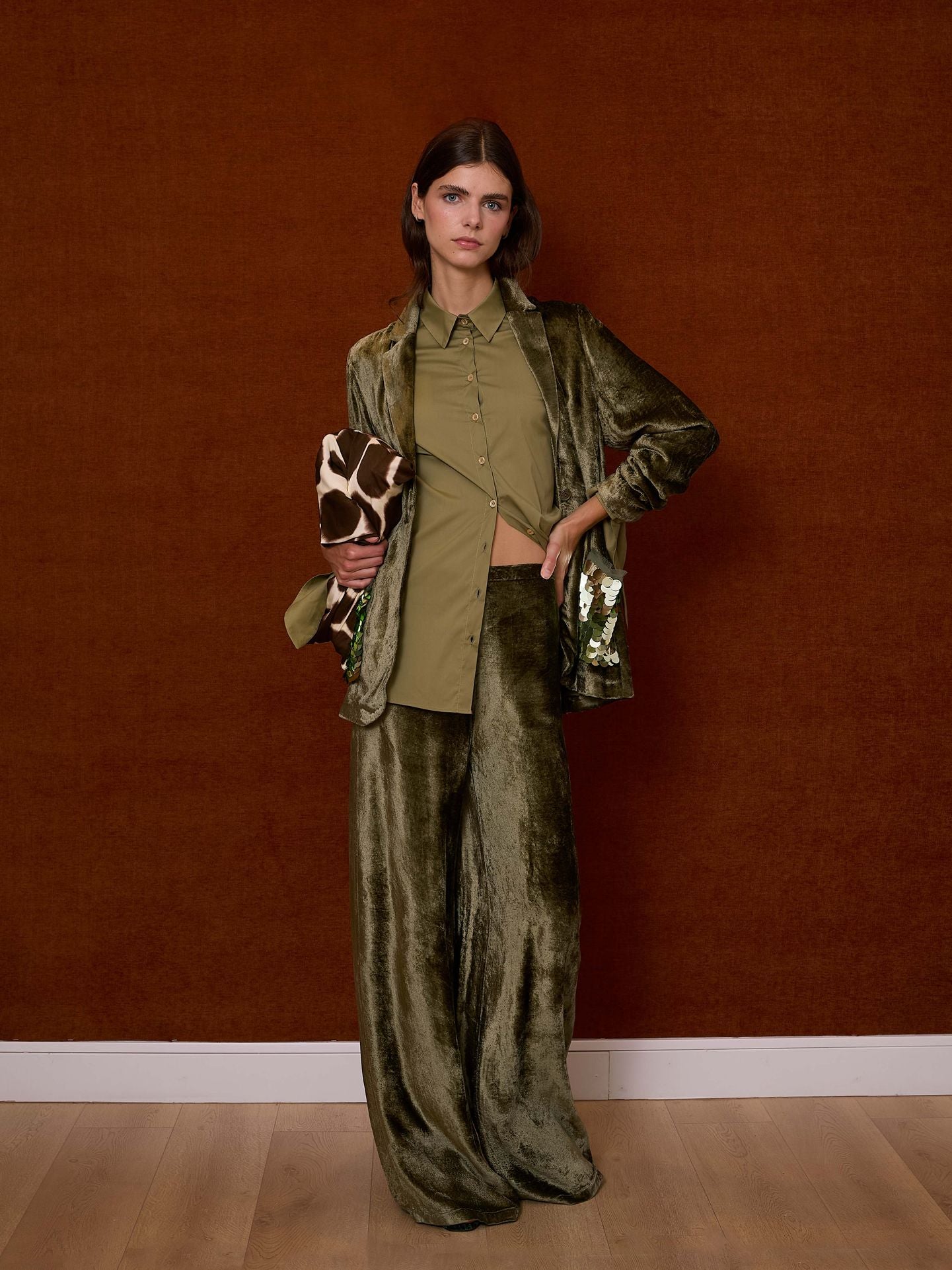 Blazer de terciopelo y lentejuelas verde