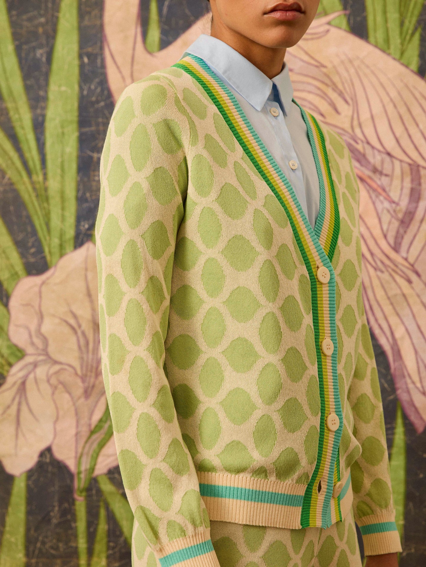Chaqueta con intarsia verde