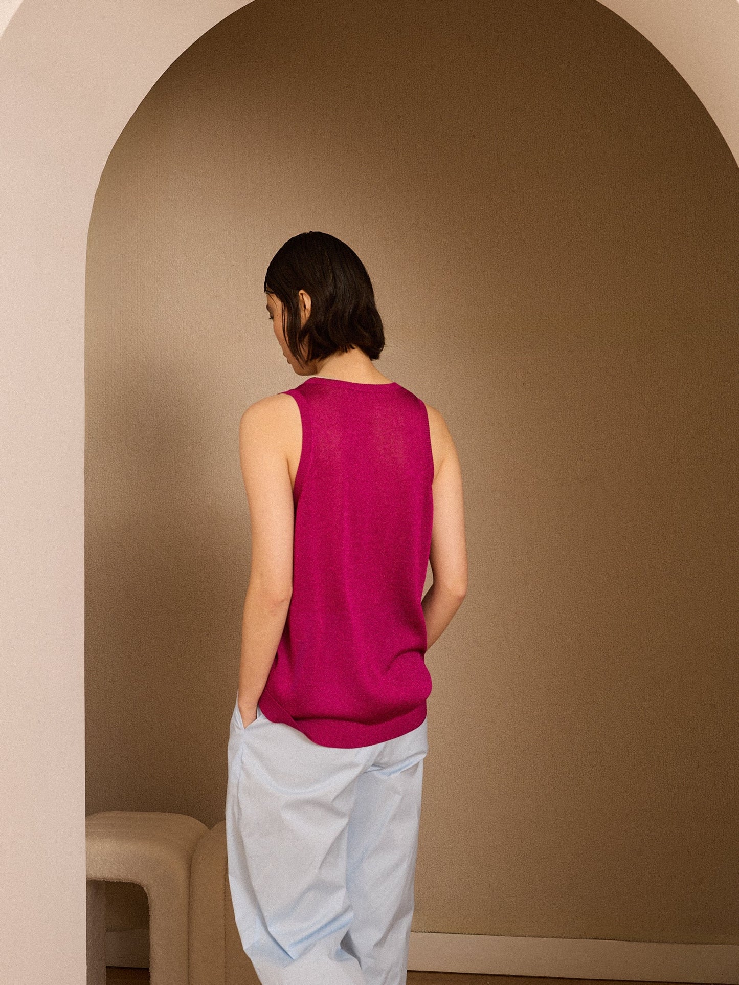 Jersey pico de lurex fucsia