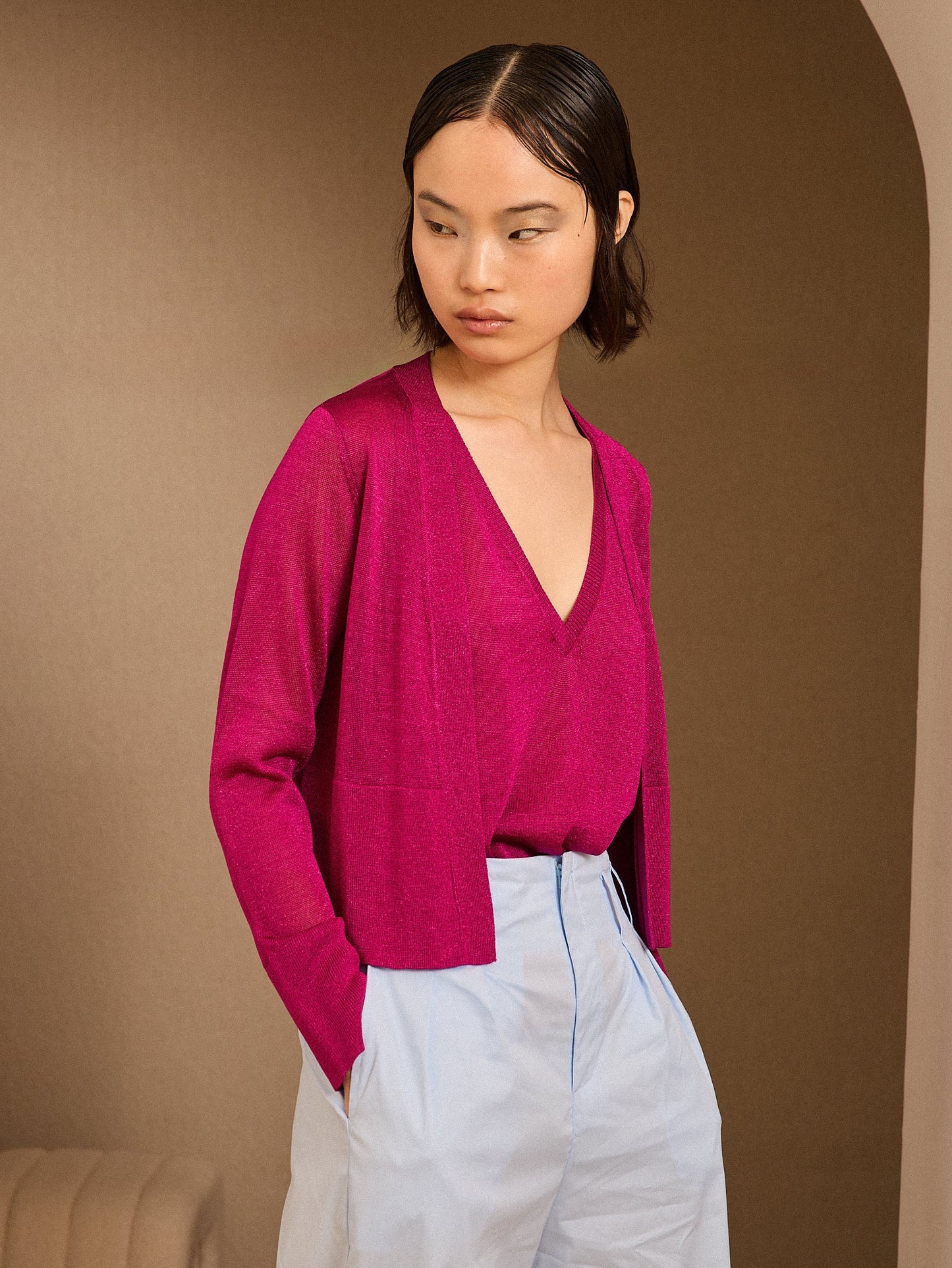 Jersey pico de lurex fucsia