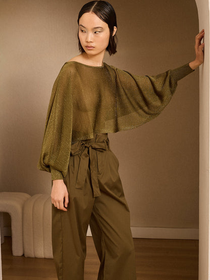 Poncho kaki de lurex