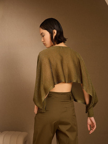 Poncho kaki de lurex