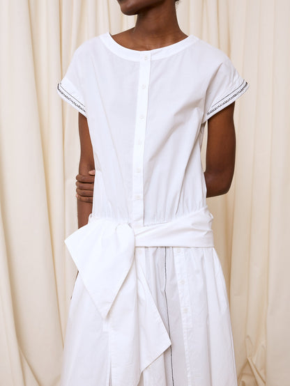 Vestido manga corta popelín blanco