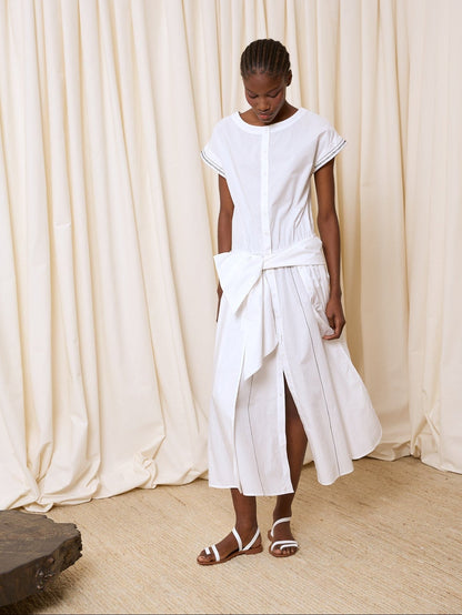Vestido manga corta popelín blanco
