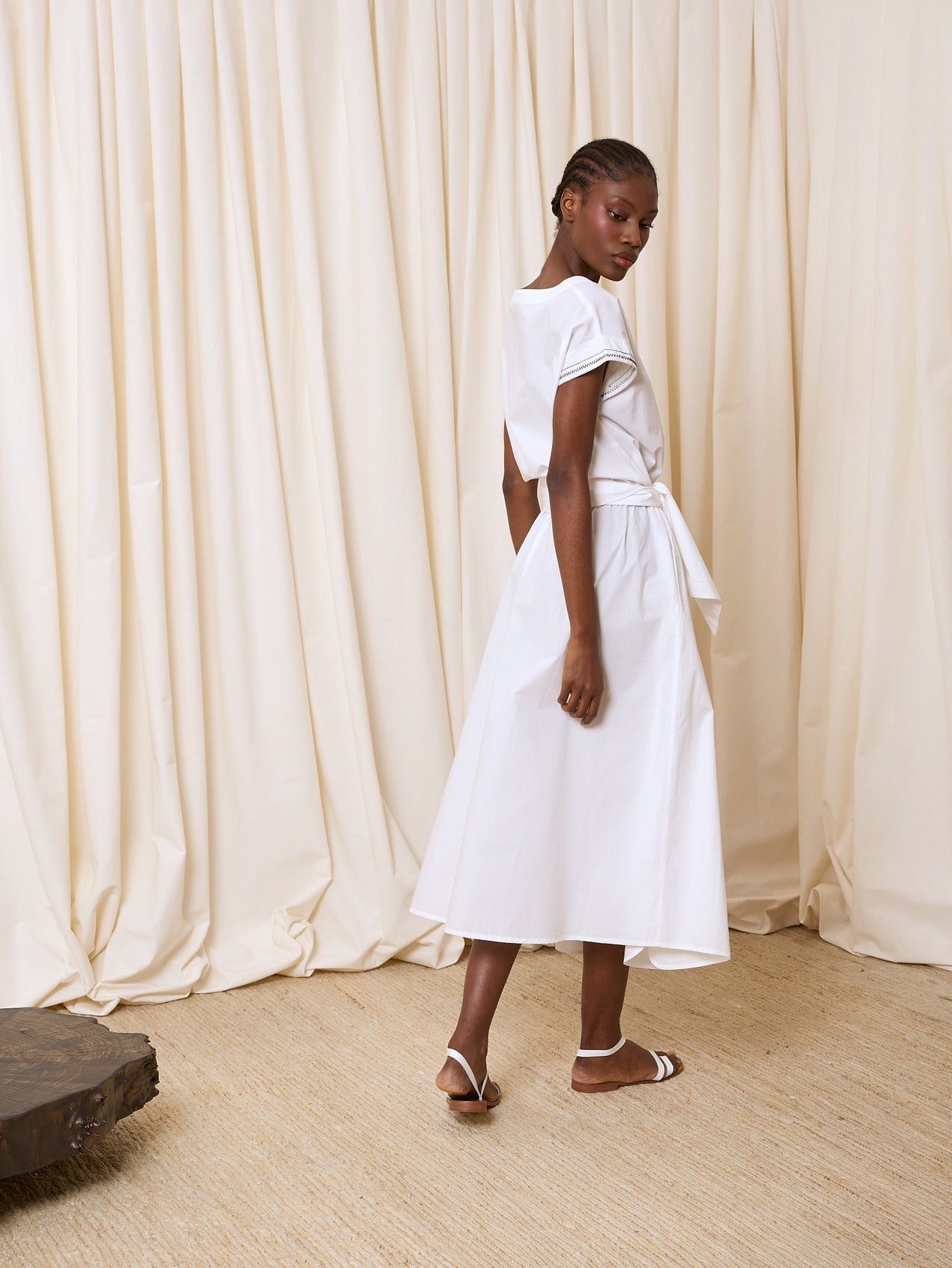 Vestido manga corta popelín blanco