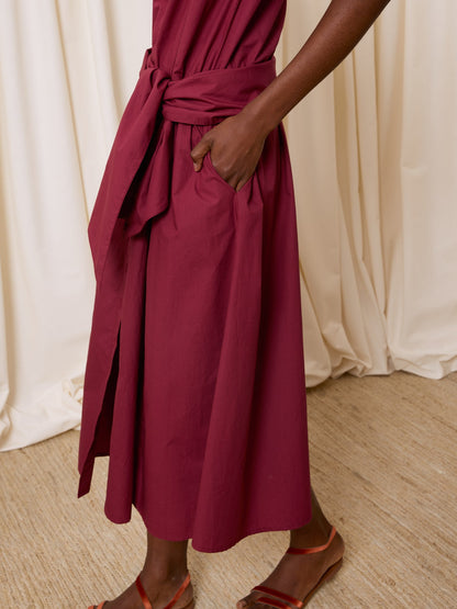 Vestido manga corta popelín ciruela