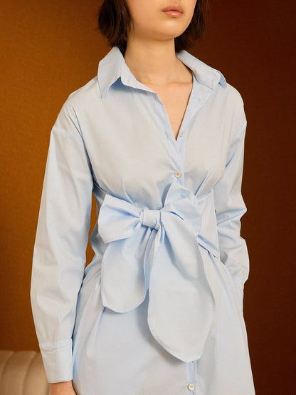 Vestido camisero azul popelín