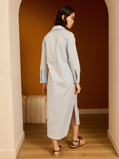 Vestido camisero azul popelín