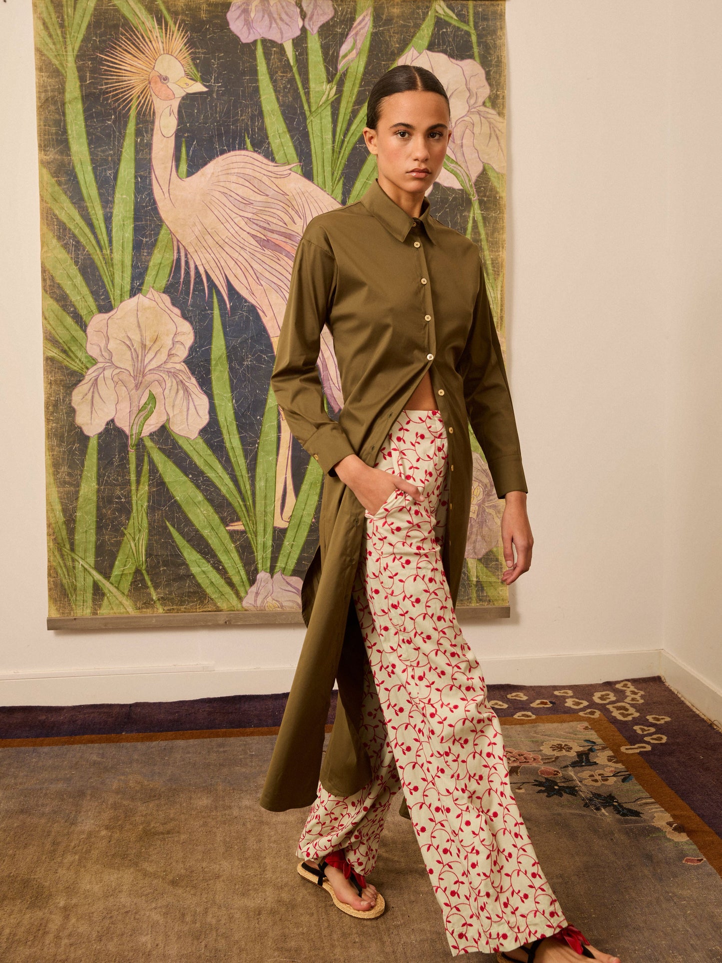 Vestido camisero kaki popelín