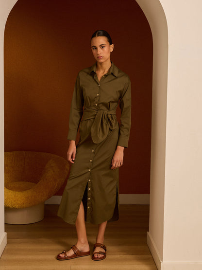 Vestido camisero kaki popelín