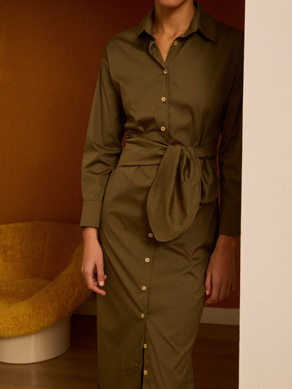 Vestido camisero kaki popelín