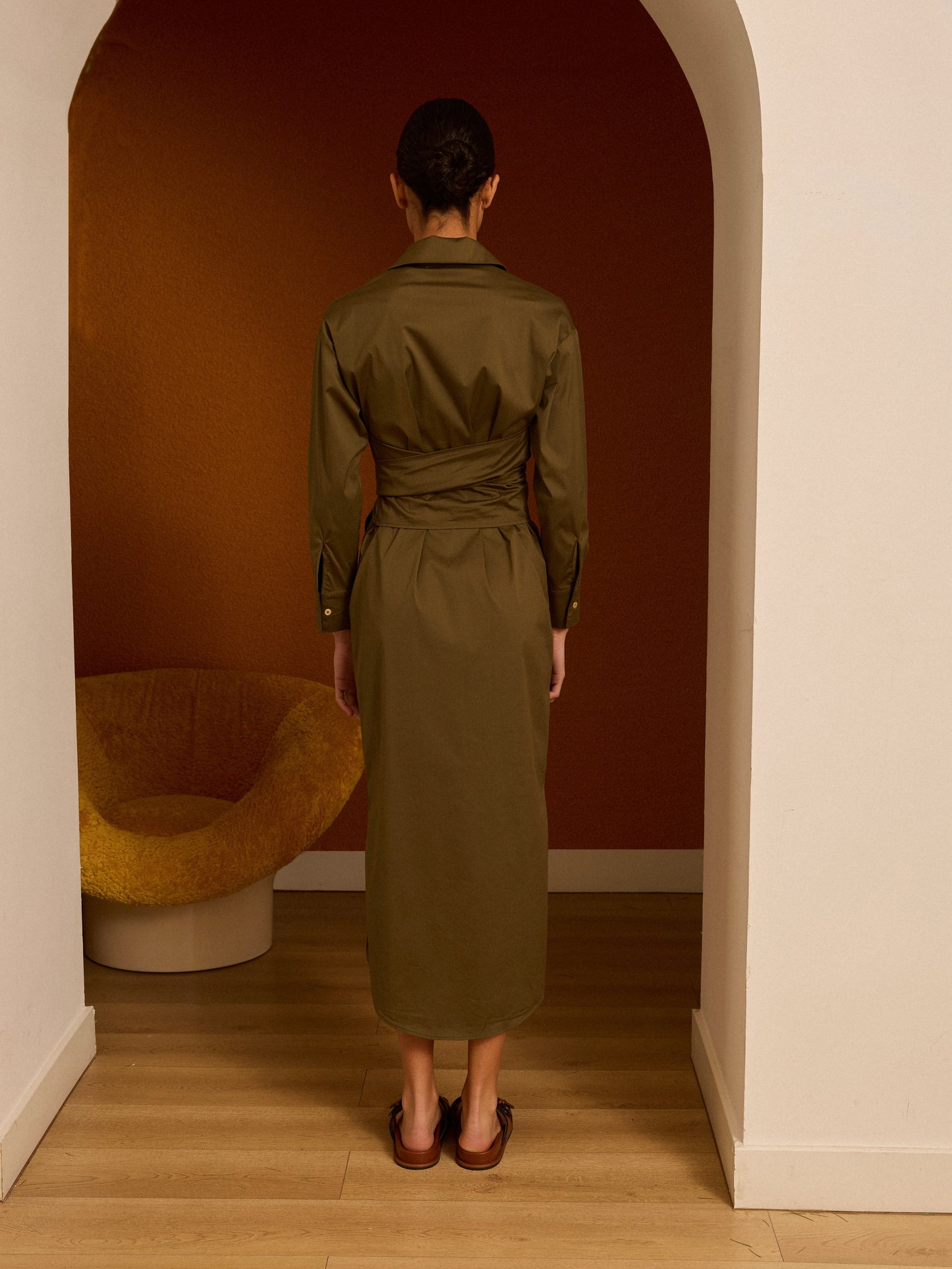 Vestido camisero kaki popelín