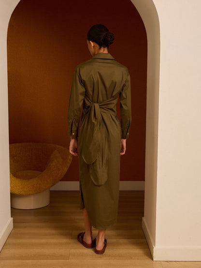 Vestido camisero kaki popelín