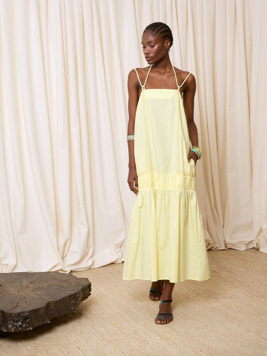 Vestido tirantes popelín amarillo