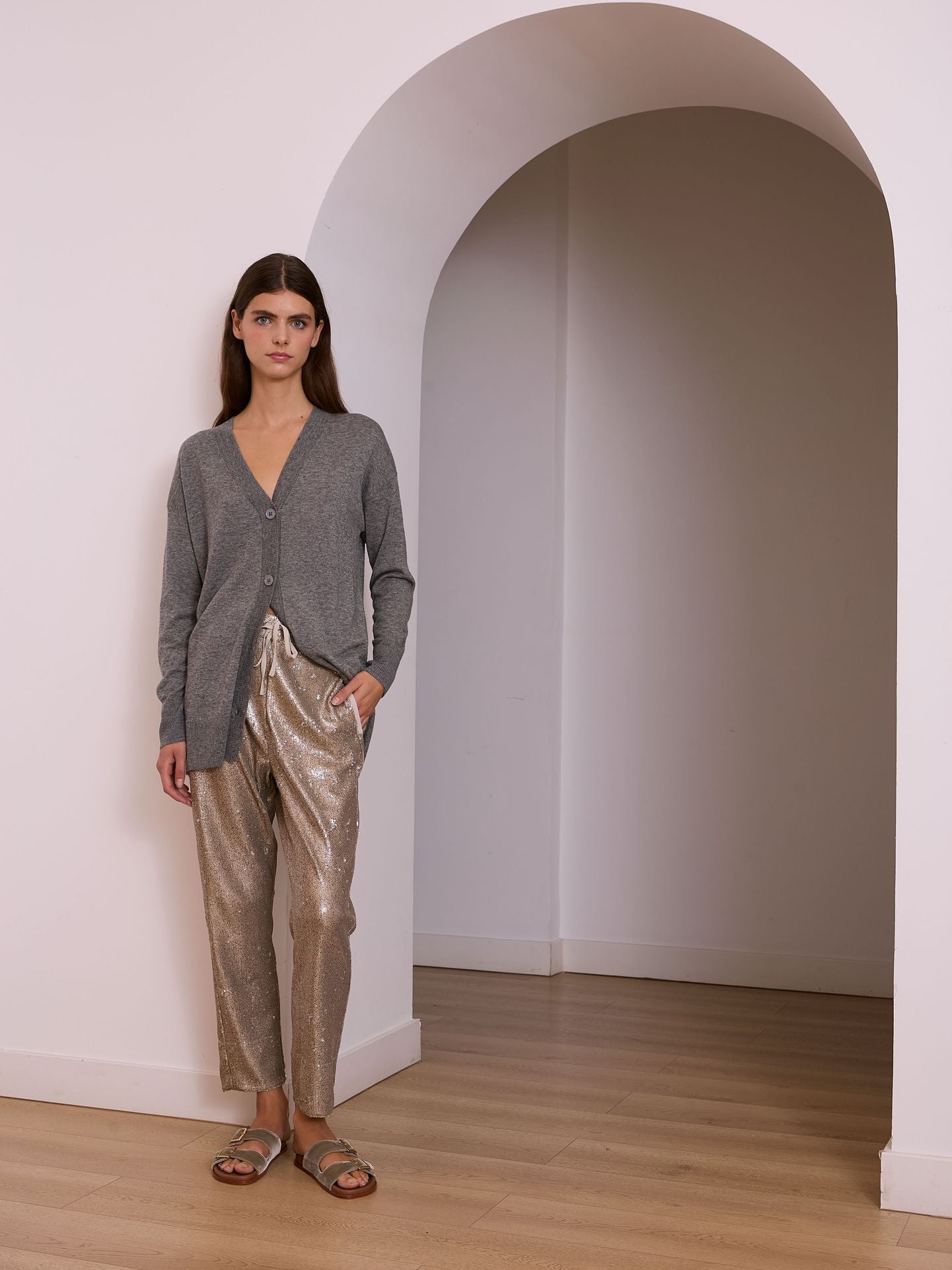 Chaqueta de punto fino gris