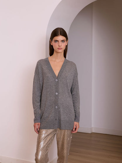 Chaqueta de punto fino gris