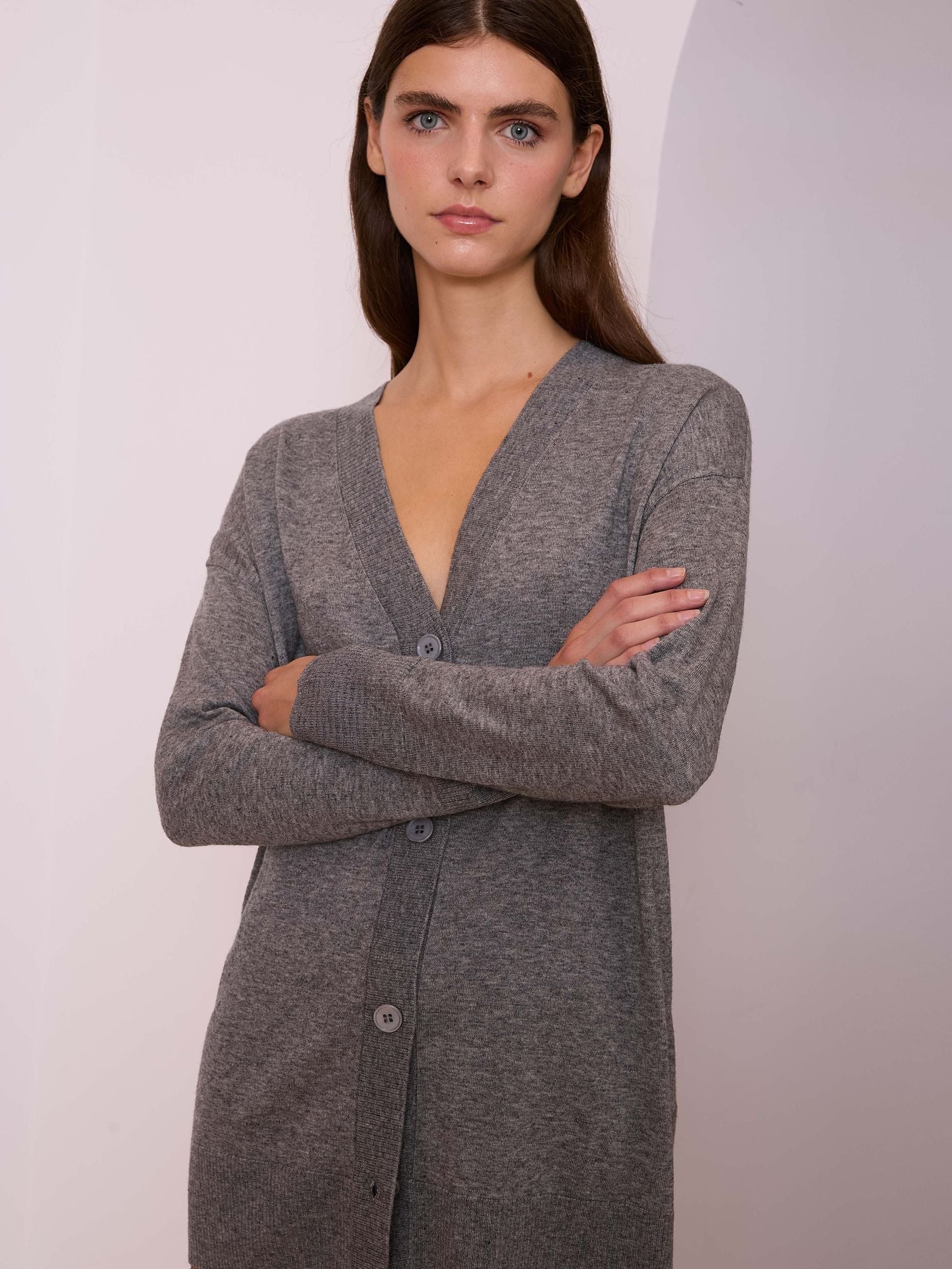 Chaqueta de punto fino gris