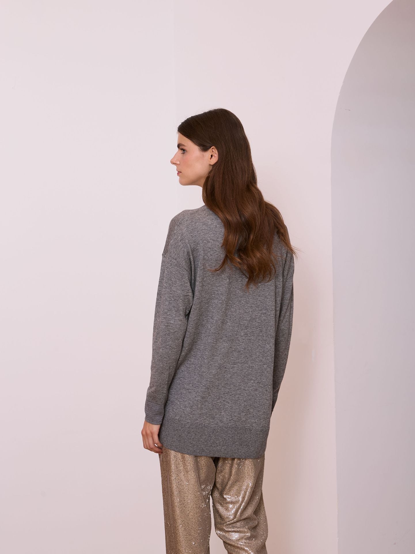 Chaqueta de punto fino gris