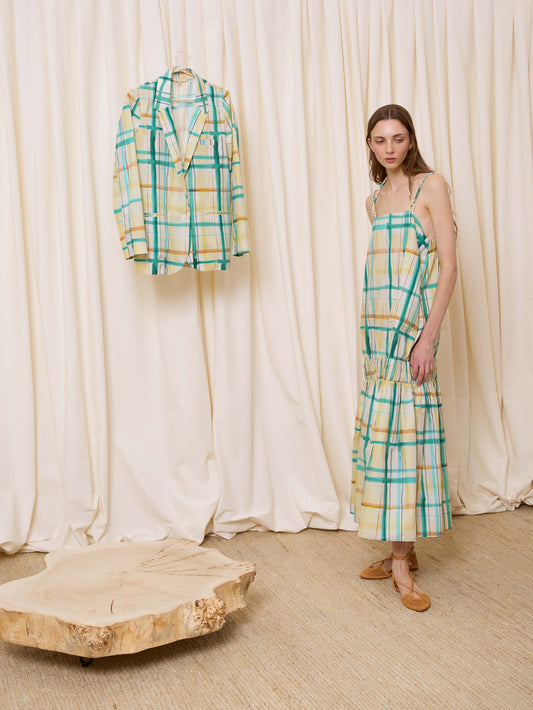 Vestido de tirantes de cuadros amarillo
