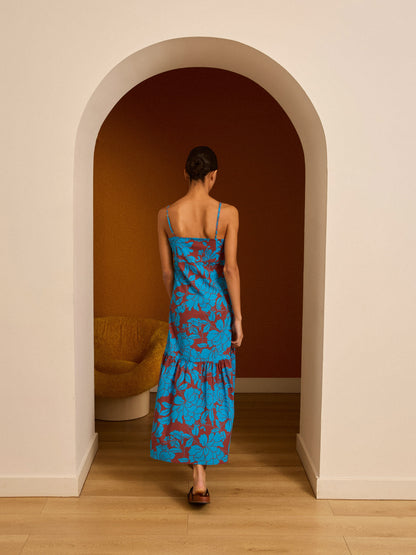 Vestido midi de popelín estampado