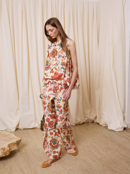 Pantalón pareo flores con lentejuelas