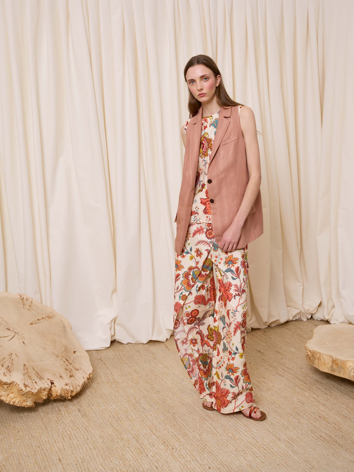 Pantalón pareo flores con lentejuelas