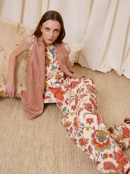Pantalón pareo flores con lentejuelas