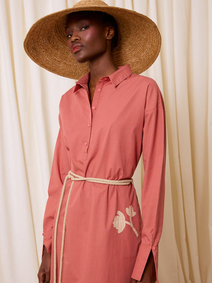 Vestido camisero con cuerda coral