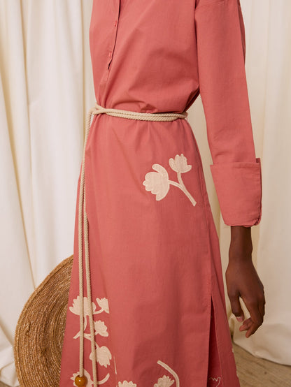 Vestido camisero con cuerda coral