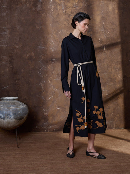 Vestido camisero con cuerda negro