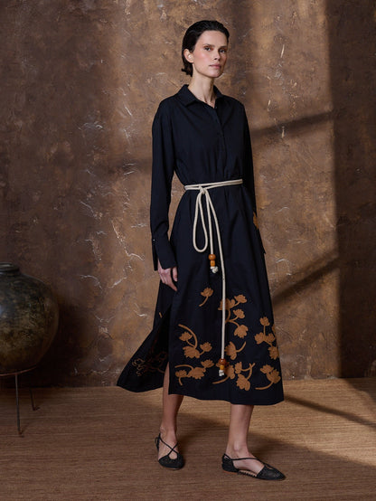Vestido camisero con cuerda negro