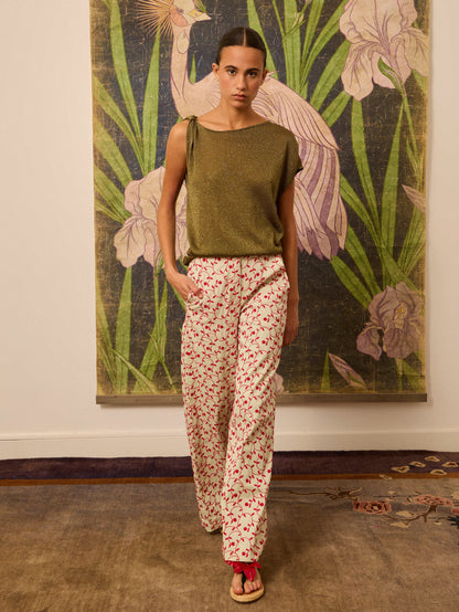 Pantalón bordado verde agua