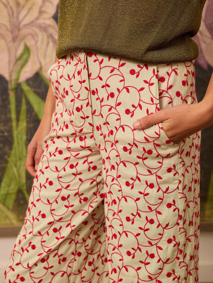 Pantalón bordado verde agua