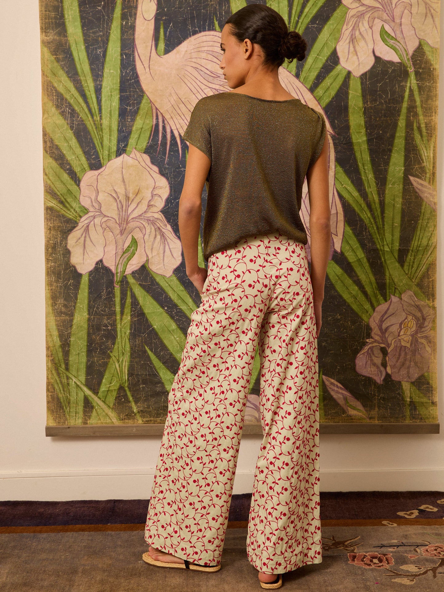 Pantalón bordado verde agua