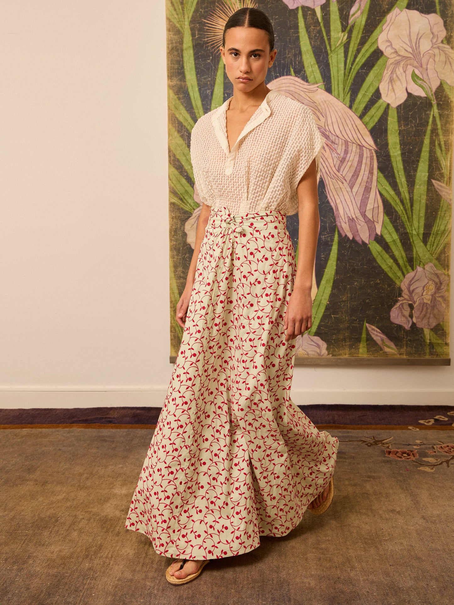 Falda verde agua bordada