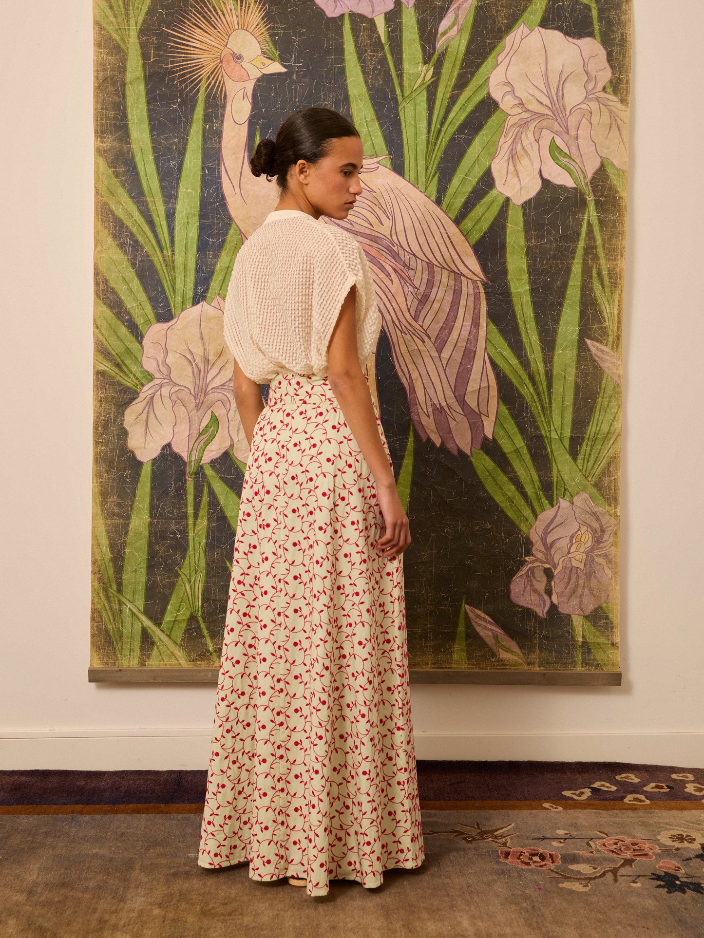 Falda verde agua bordada