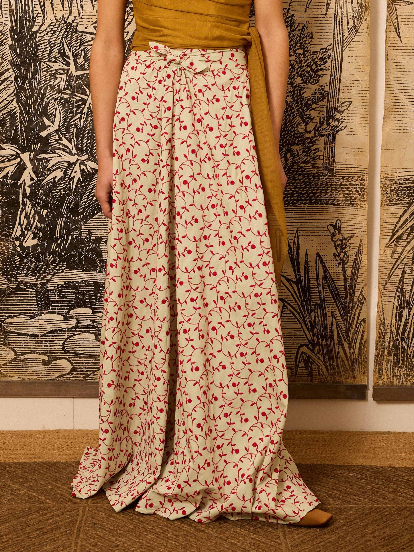 Falda verde agua bordada