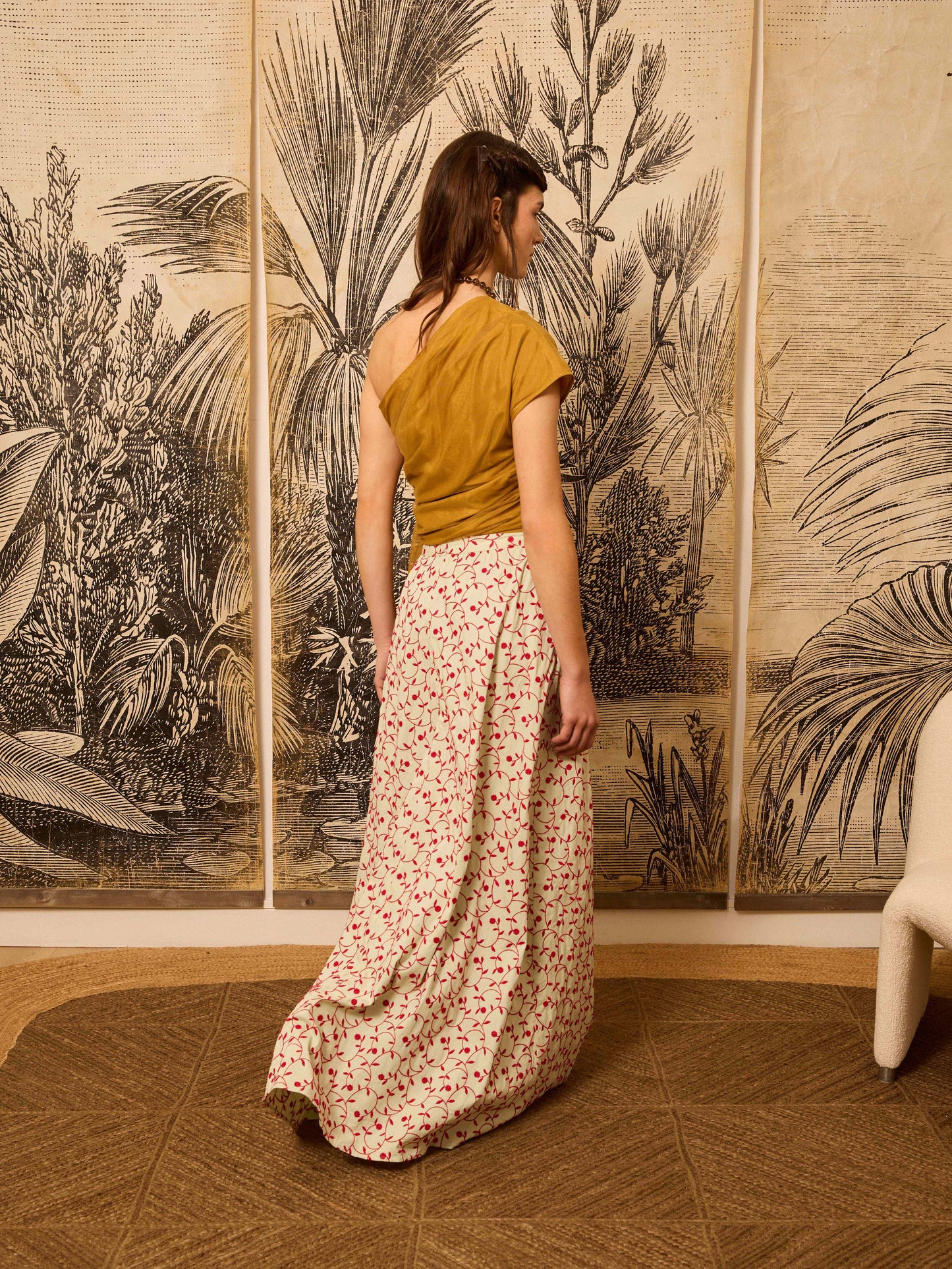 Falda verde agua bordada