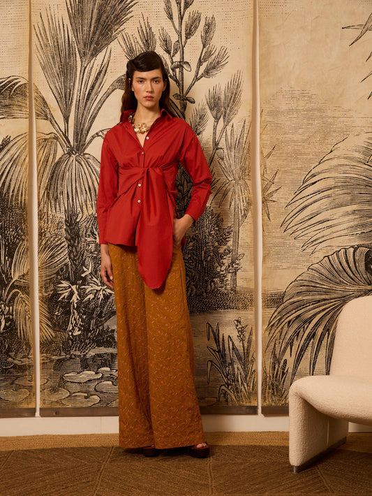 Camisa con lazada teja