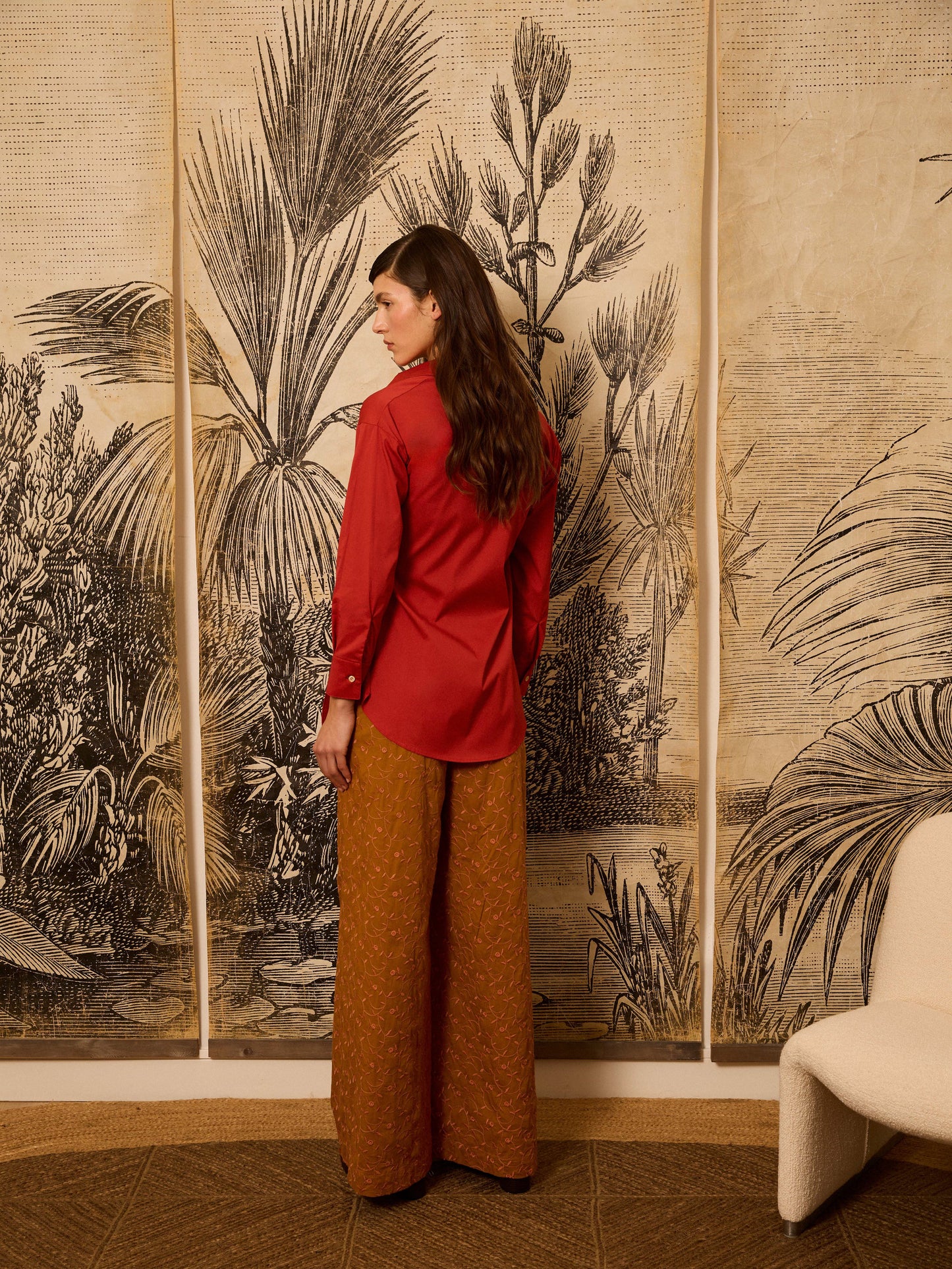 Camisa con lazada teja