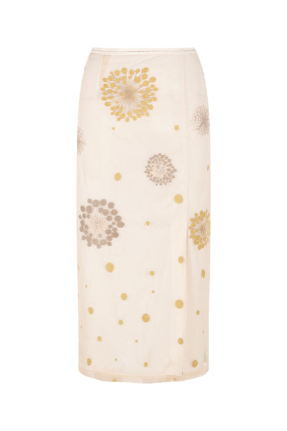 Falda midi de tul marfil