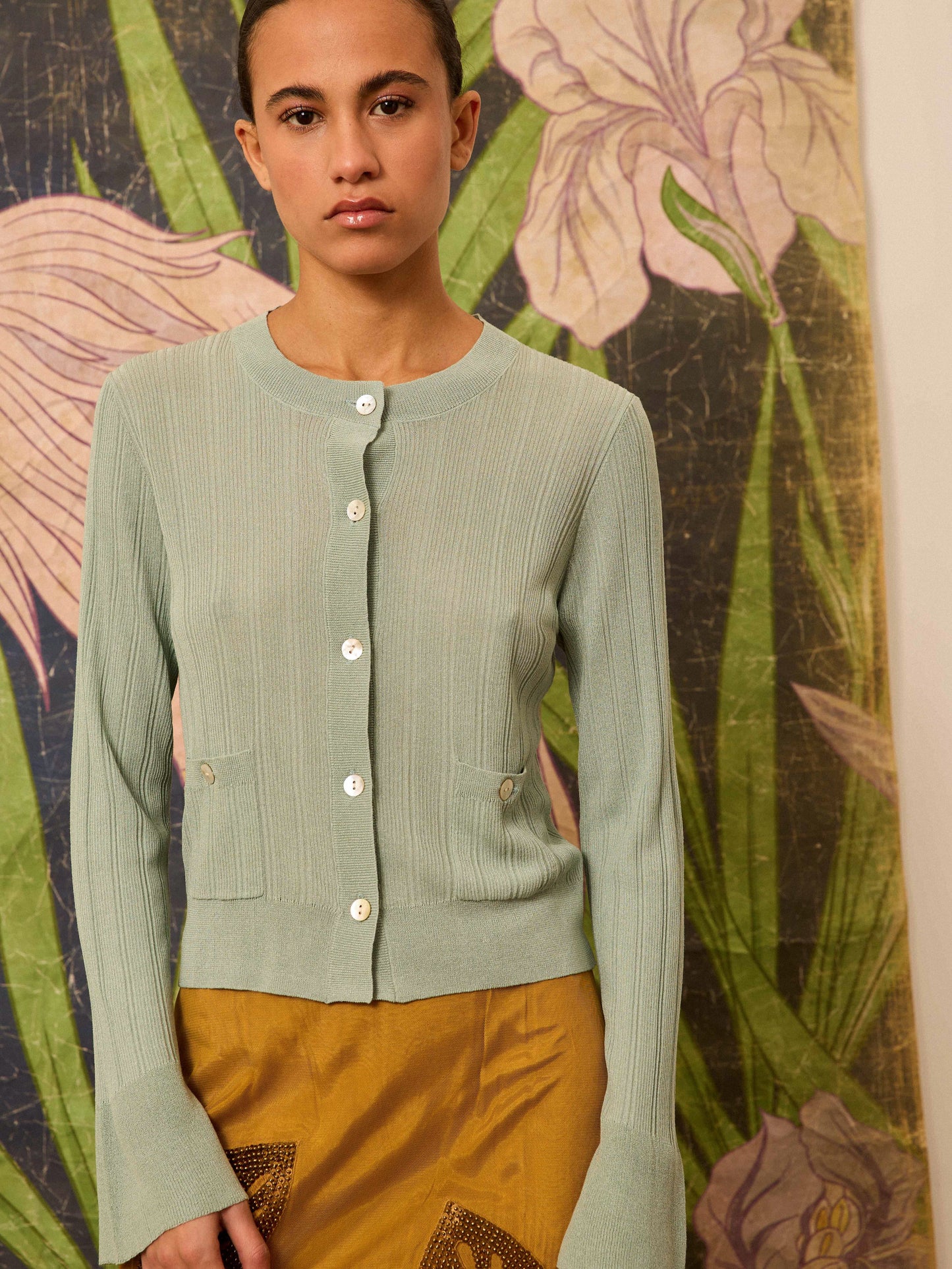 Chaqueta de punto verde agua