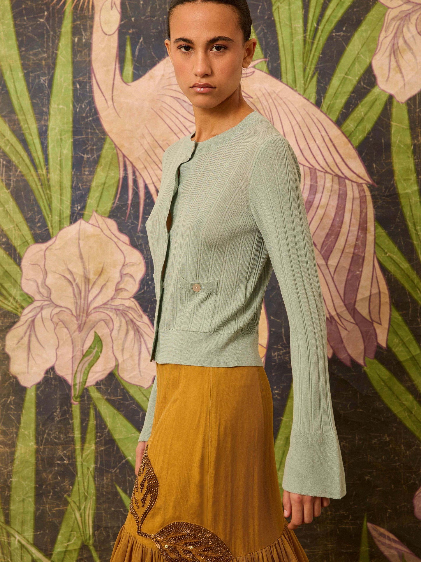 Chaqueta de punto verde agua