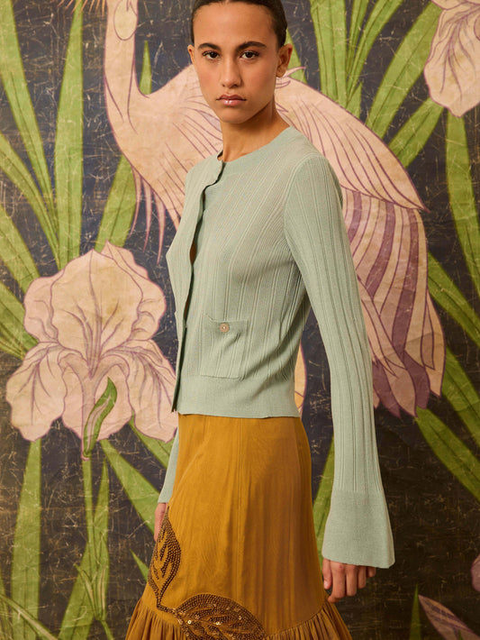 Chaqueta de punto verde agua