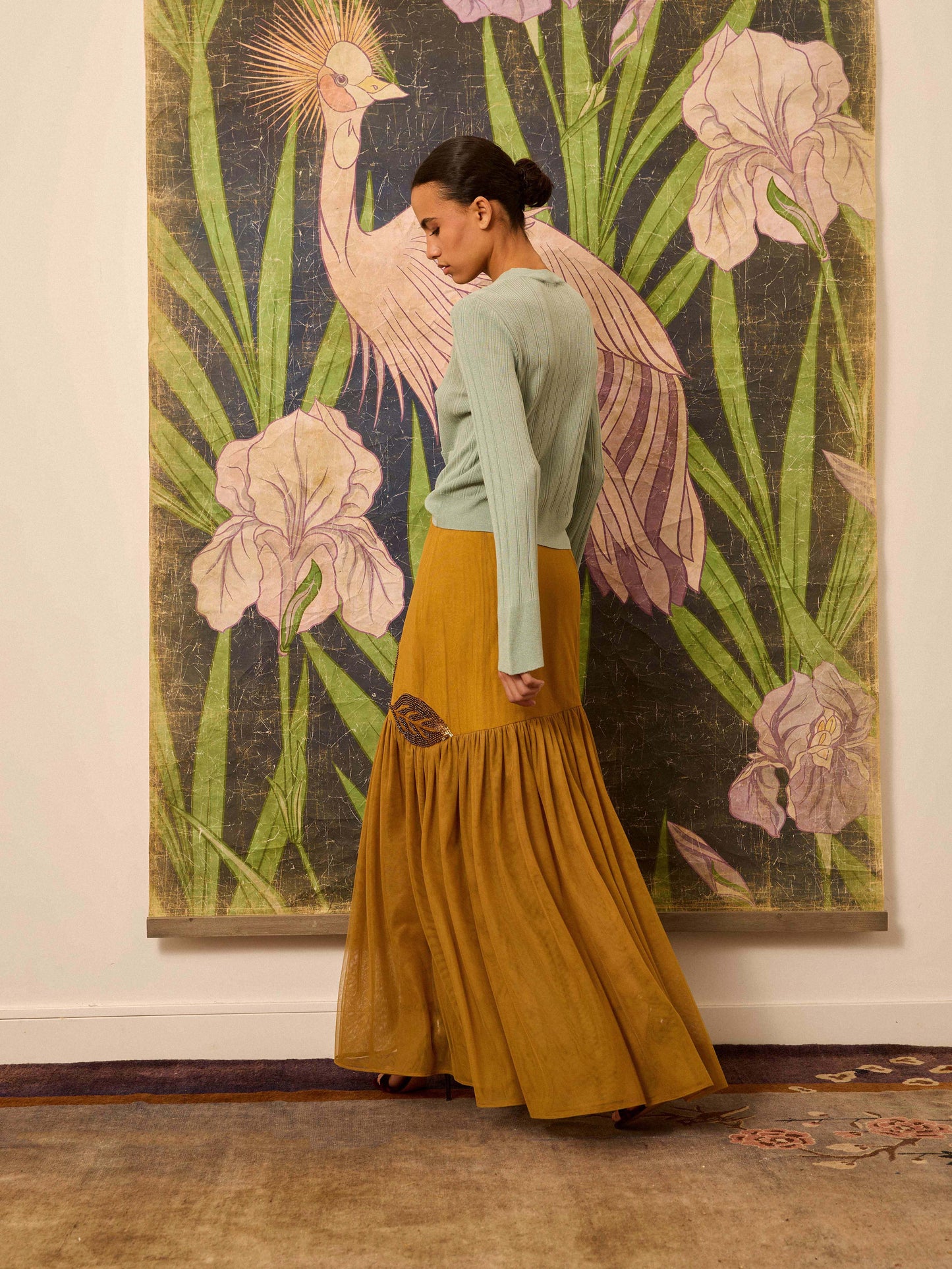 Falda de tul mostaza