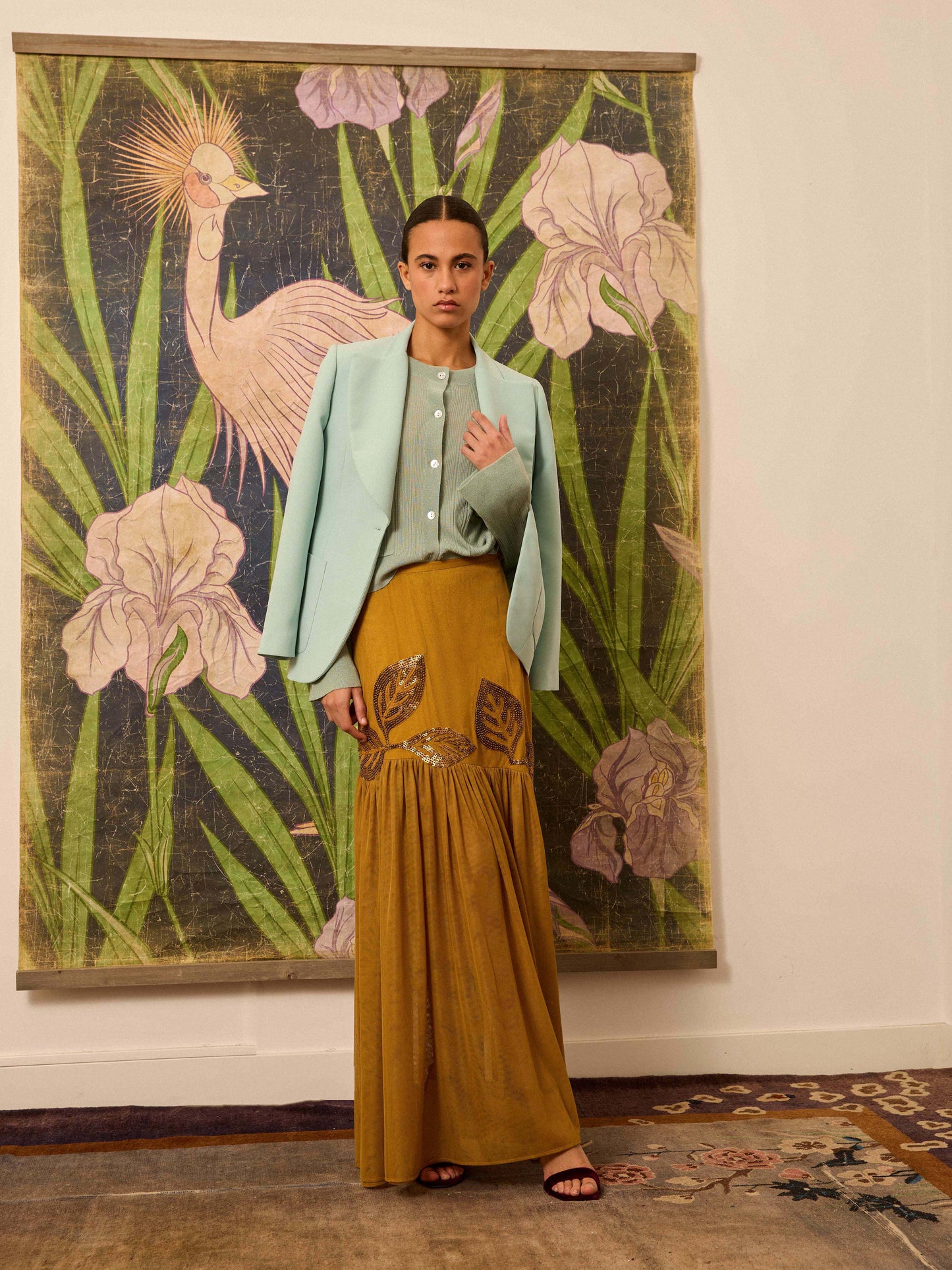 Chaqueta de punto verde agua