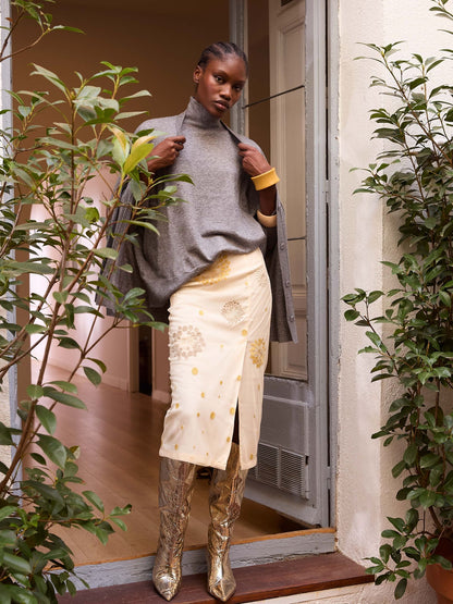 Falda midi de tul marfil