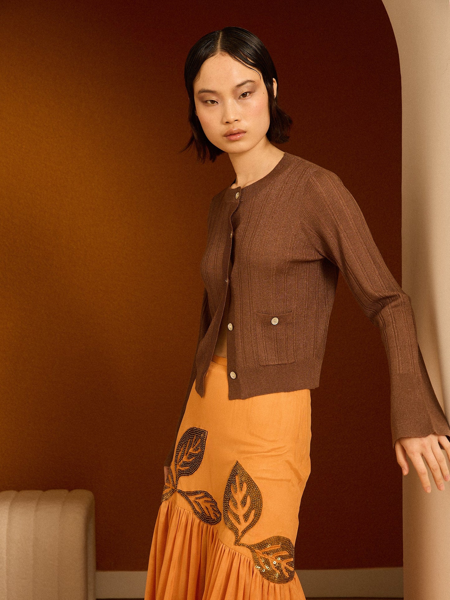 Chaqueta de punto marrón