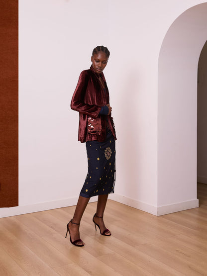 Blazer de terciopelo y lentejuelas marrón